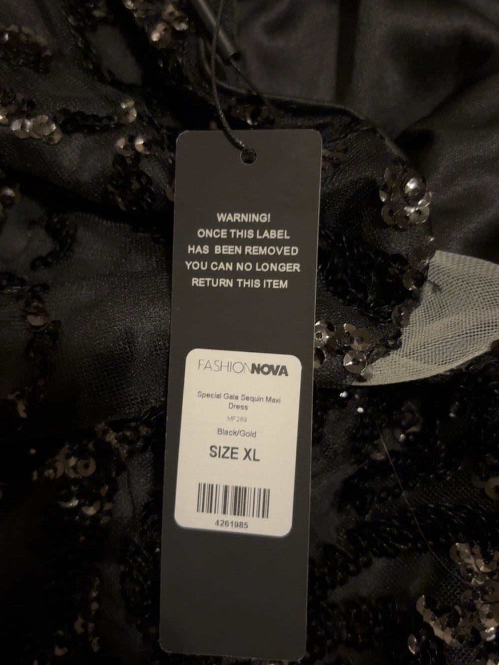 Fashion Nova Black and Gold Sequin Maxi Dress